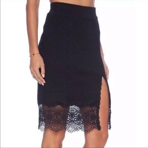 Free People Black Quilted Knit Lace Skirt